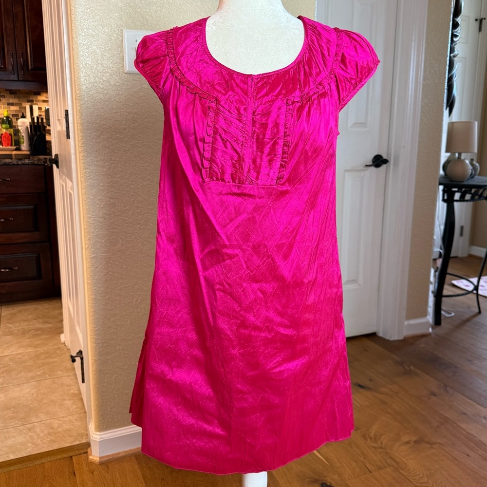 Calypso St. Barth 100% Silk Cap Sleeve Hot Pink Shift Dress Sz XS